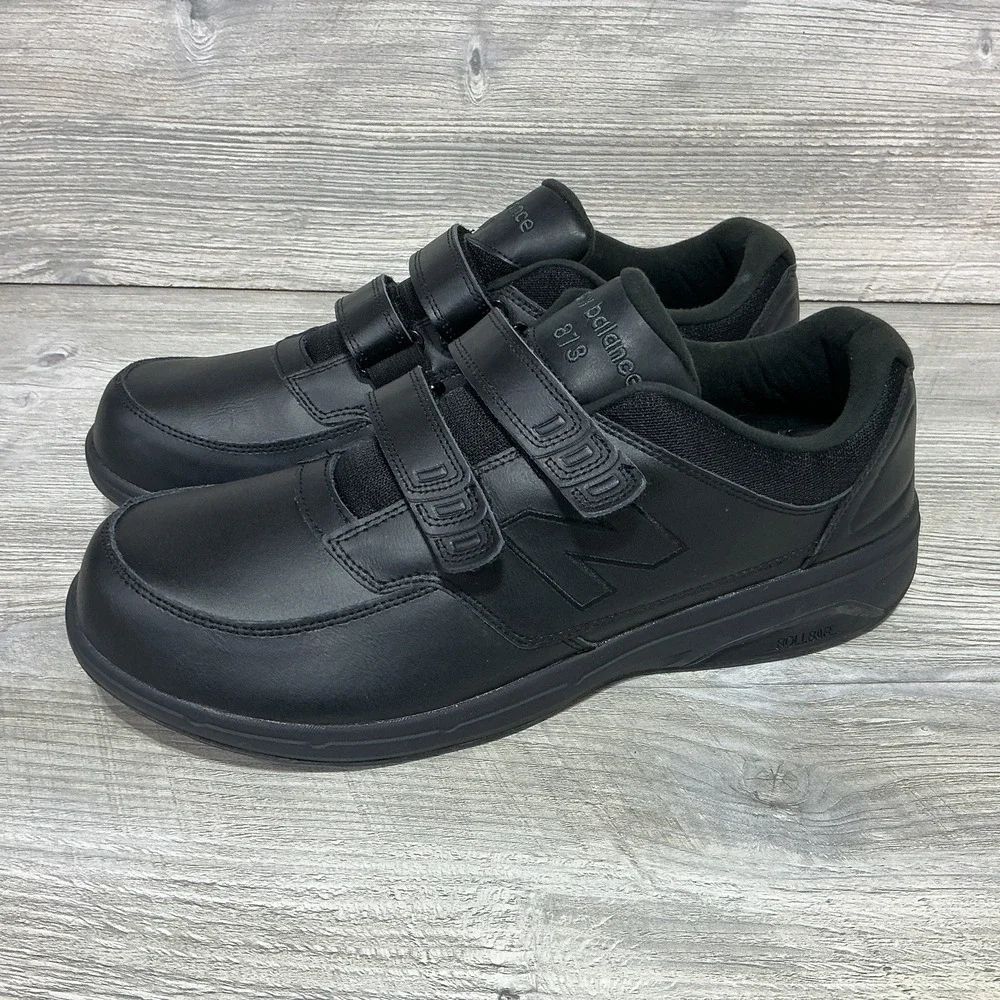 New Balance 813 Shoes Black Leather Hook And Loop Straps Mens Size 14 2E Wide